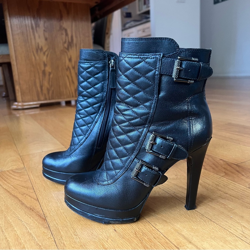 Nine West High Heel Booties with Quilted Front & Buckles